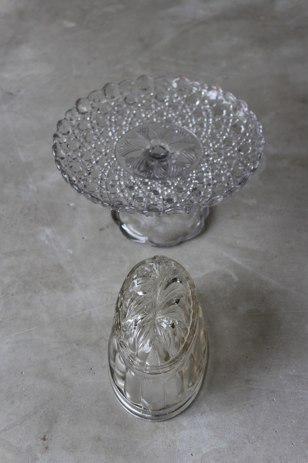 Vintage Glass Cake Stand & Jelly Mould - Kernow Furniture