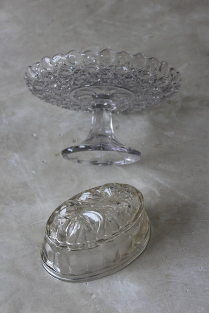 Vintage Glass Cake Stand & Jelly Mould - Kernow Furniture