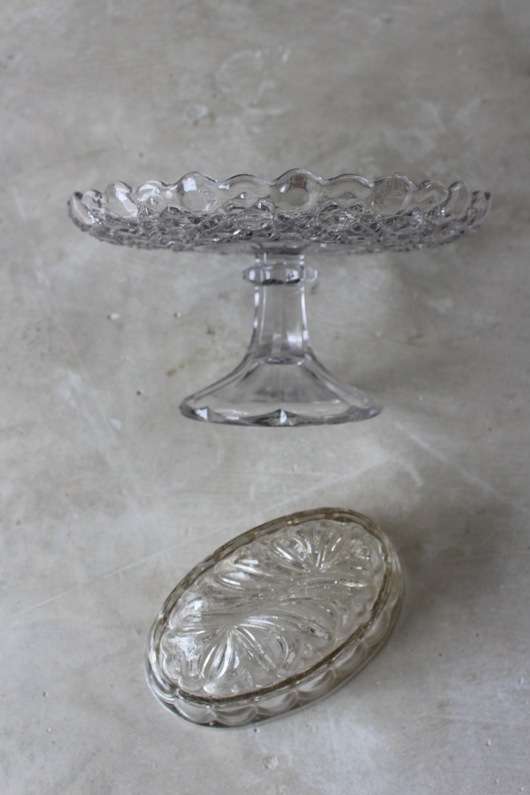 Vintage Glass Cake Stand & Jelly Mould - Kernow Furniture