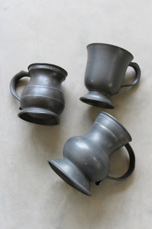 3 x Antique Pewter Tankards - Kernow Furniture