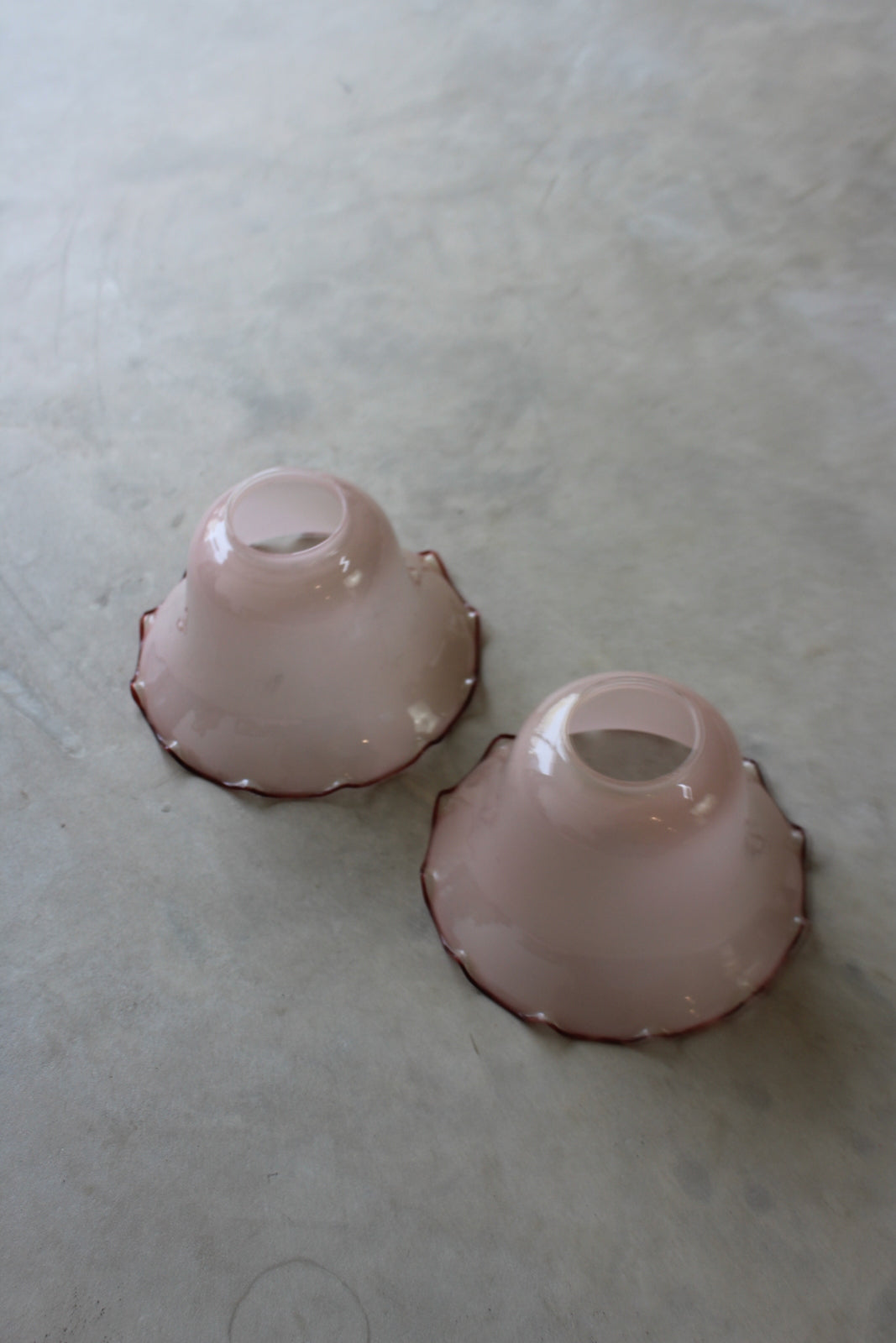 Pair Pink Glass Frilly Bell Shape Lamp Shades - Kernow Furniture