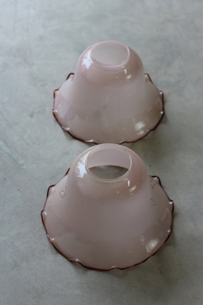 Pair Pink Glass Frilly Bell Shape Lamp Shades - Kernow Furniture