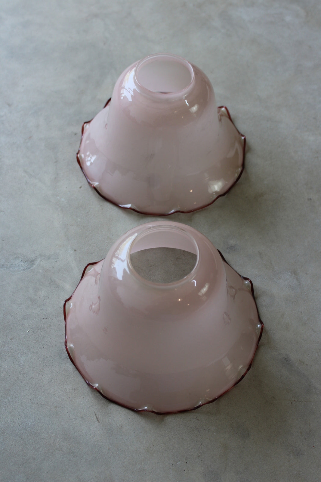 Pair Pink Glass Frilly Bell Shape Lamp Shades - Kernow Furniture