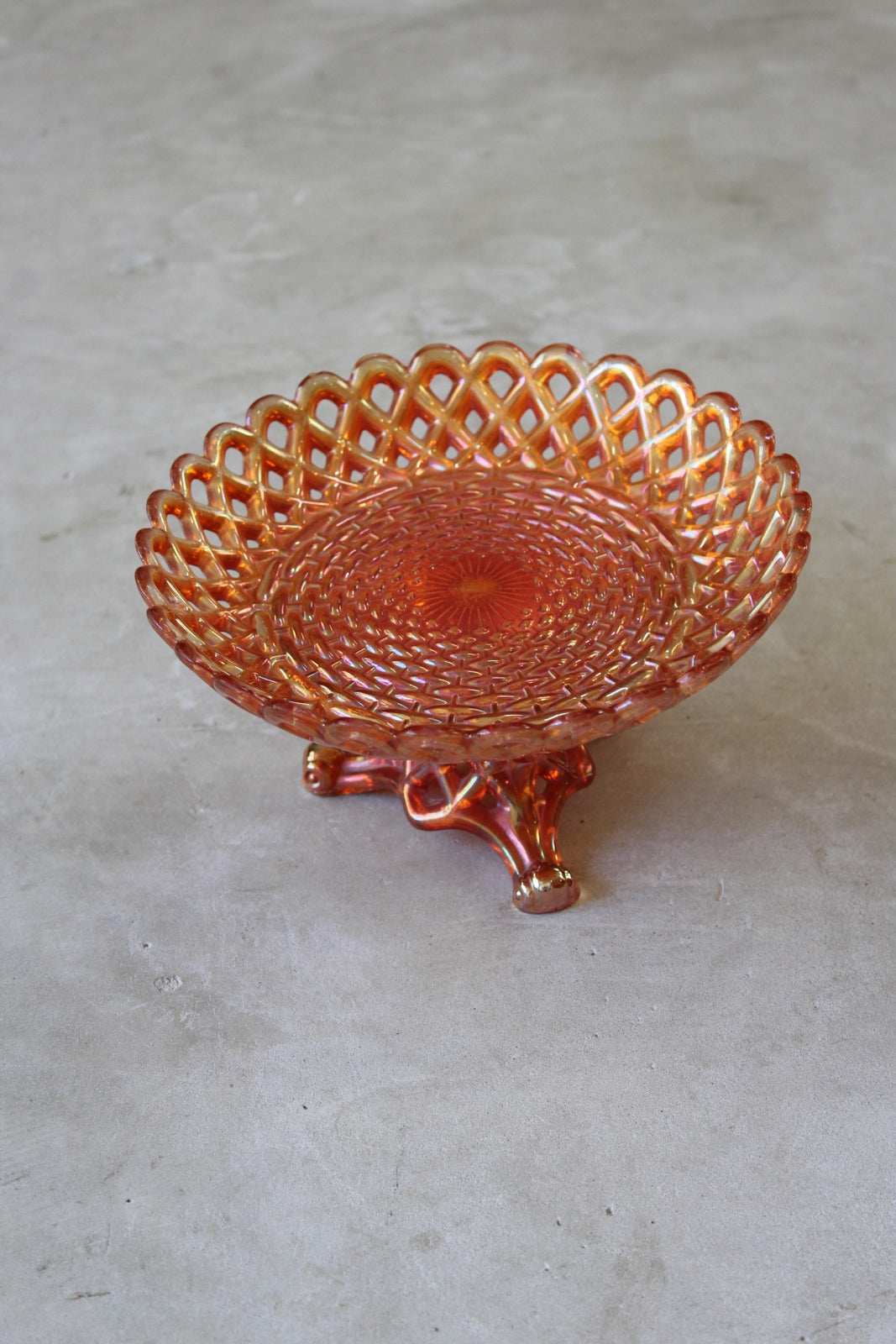 Orange Carnival Glass Dish on Stand - Kernow Furniture