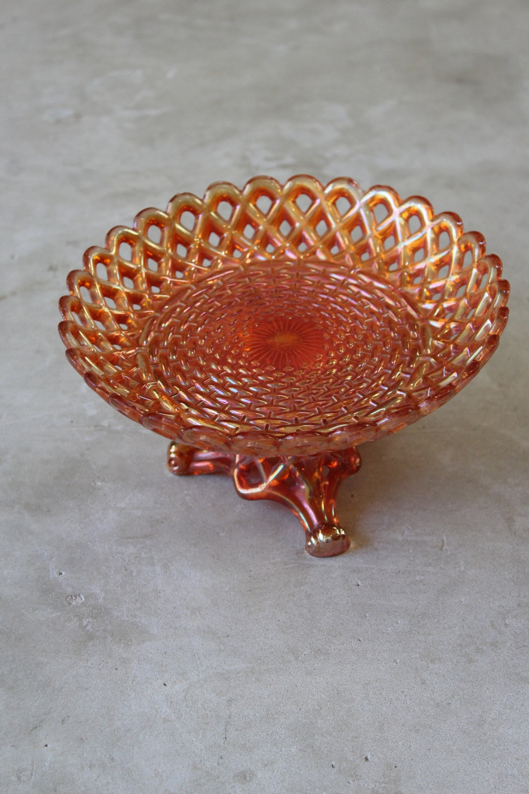 Orange Carnival Glass Dish on Stand - Kernow Furniture