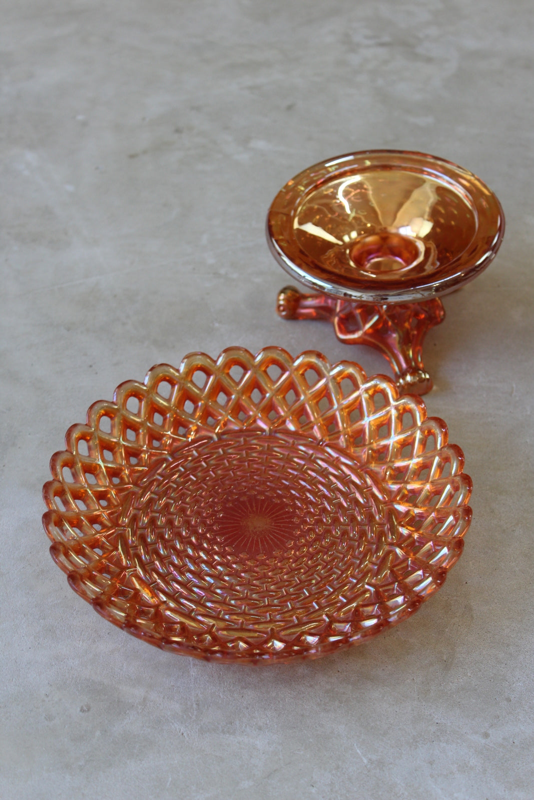 Orange Carnival Glass Dish on Stand - Kernow Furniture