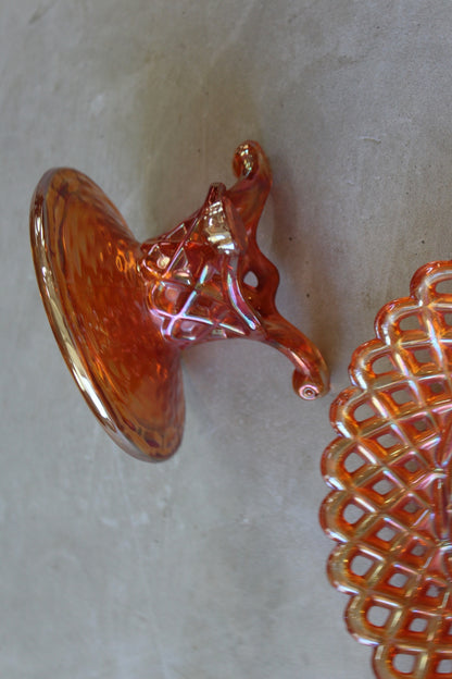 Orange Carnival Glass Dish on Stand - Kernow Furniture