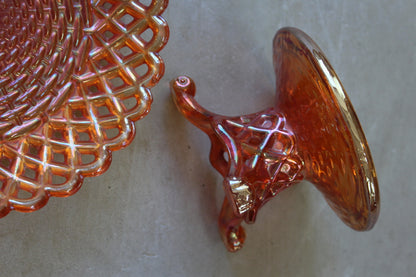 Orange Carnival Glass Dish on Stand - Kernow Furniture