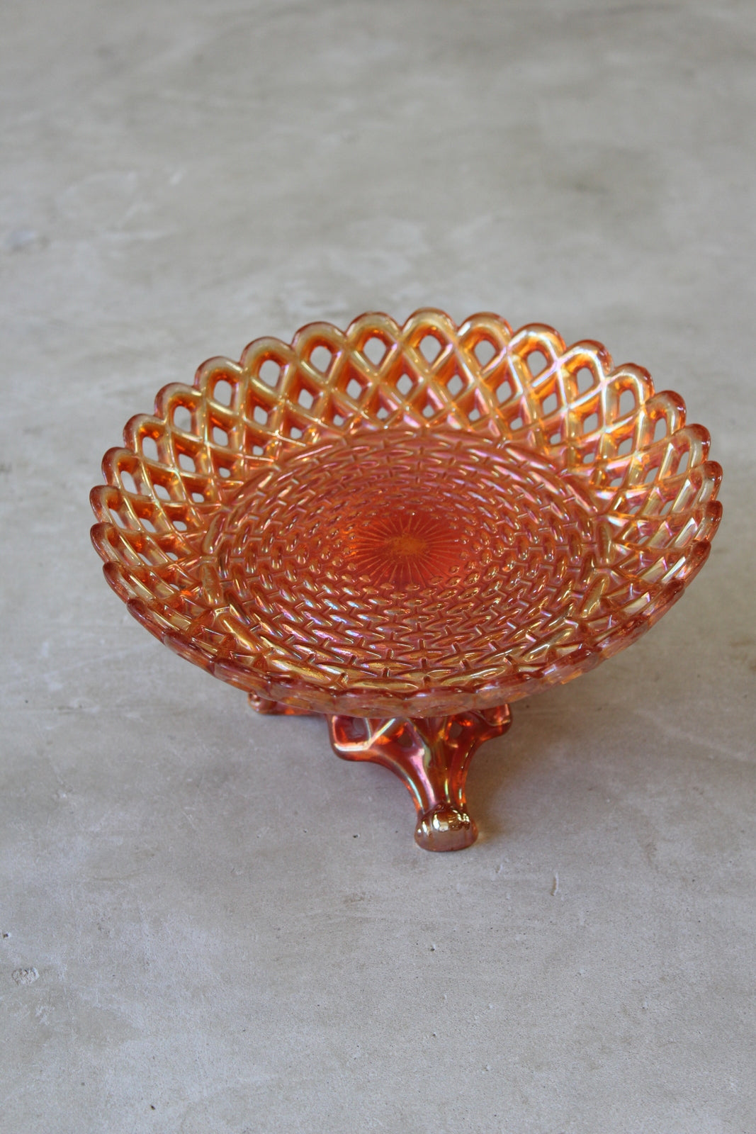 Orange Carnival Glass Dish on Stand - Kernow Furniture