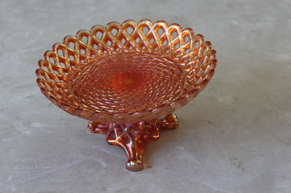 Orange Carnival Glass Dish on Stand - Kernow Furniture