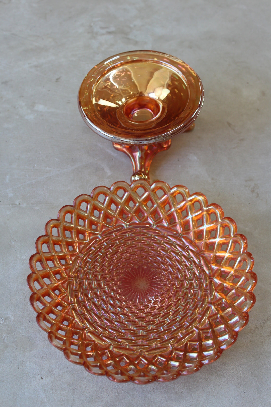 Orange Carnival Glass Dish on Stand - Kernow Furniture