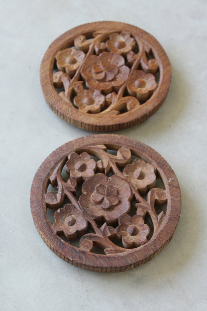 Pair Indian Pierced Carved Trivet - Kernow Furniture