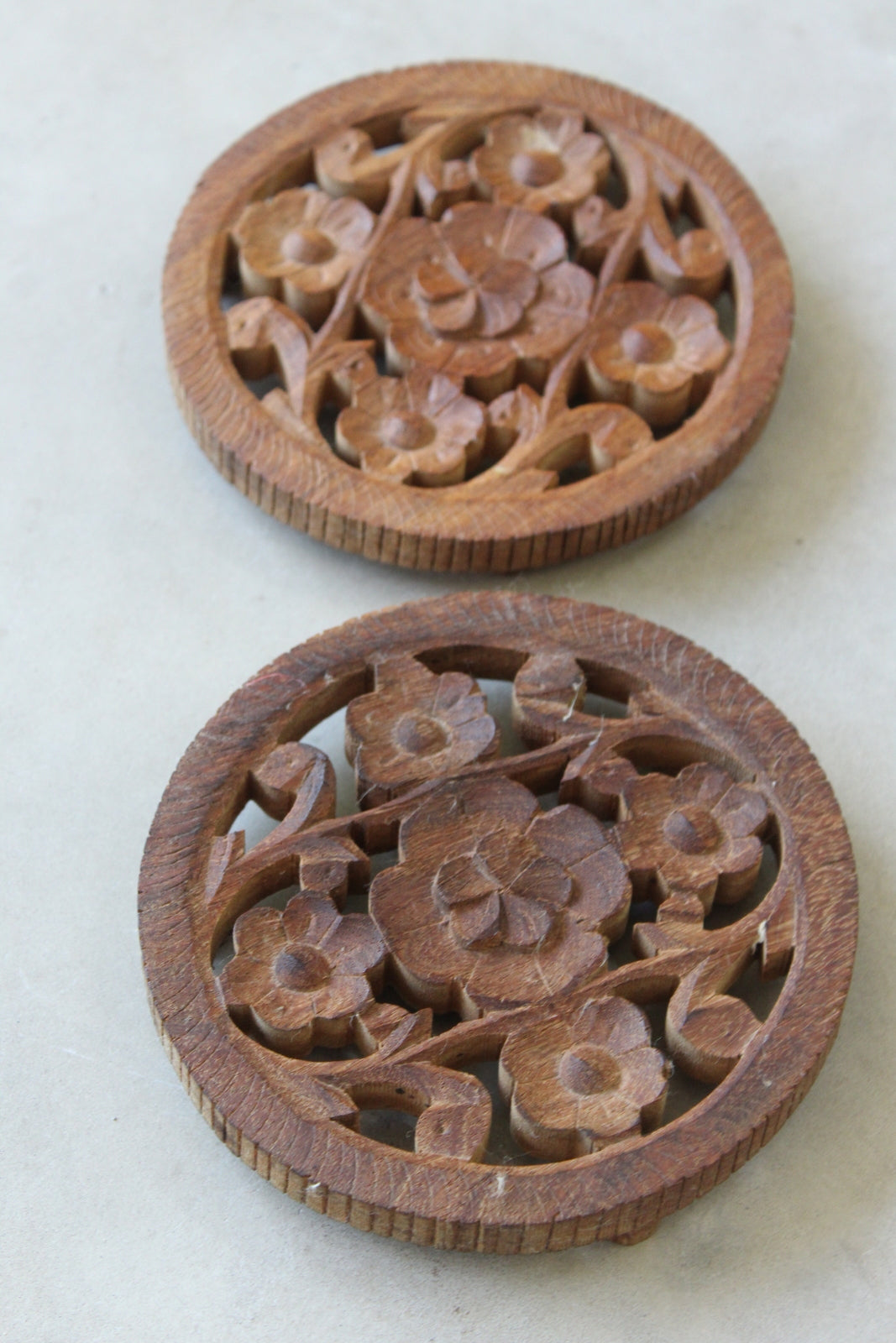 Pair Indian Pierced Carved Trivet - Kernow Furniture