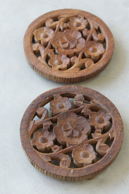 Pair Indian Pierced Carved Trivet - Kernow Furniture