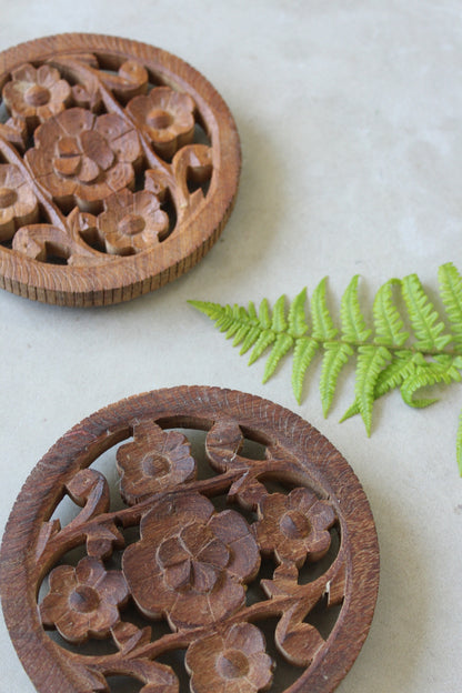 Pair Indian Pierced Carved Trivet - Kernow Furniture