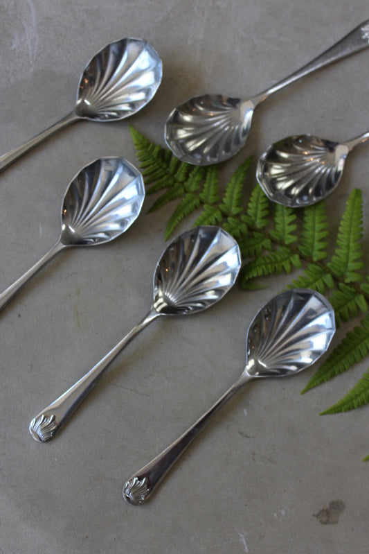 6 Vintage Shell Fruit Spoons - Kernow Furniture