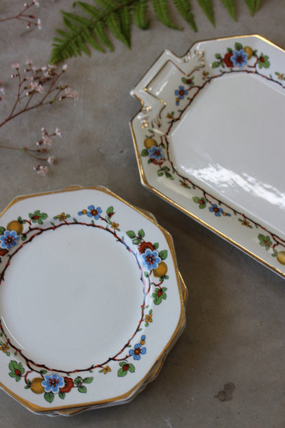 H & K Tunstall Vintage Floral Sandwich Plate 4 Small Plates - Kernow Furniture