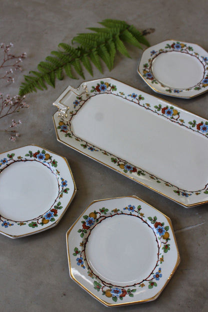 H & K Tunstall Vintage Floral Sandwich Plate 4 Small Plates - Kernow Furniture