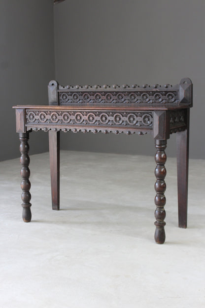 Antique Victorian Oak Carved Side Table - Kernow Furniture