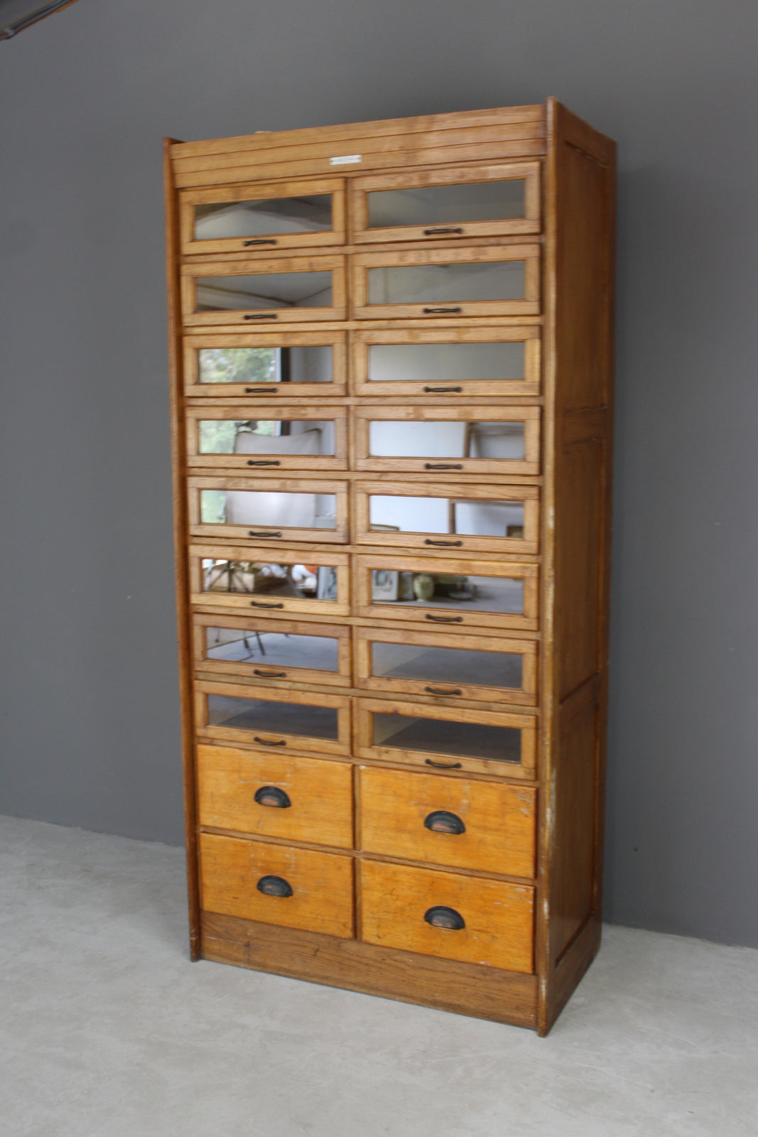 Large Freestanding Bank of Oak Haberdashery Drawers - Kernow Furniture