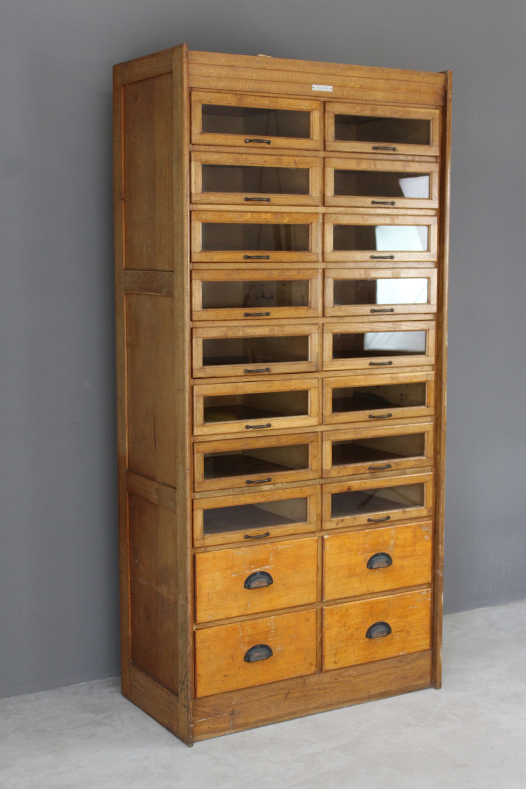 Large Freestanding Bank of Oak Haberdashery Drawers - Kernow Furniture