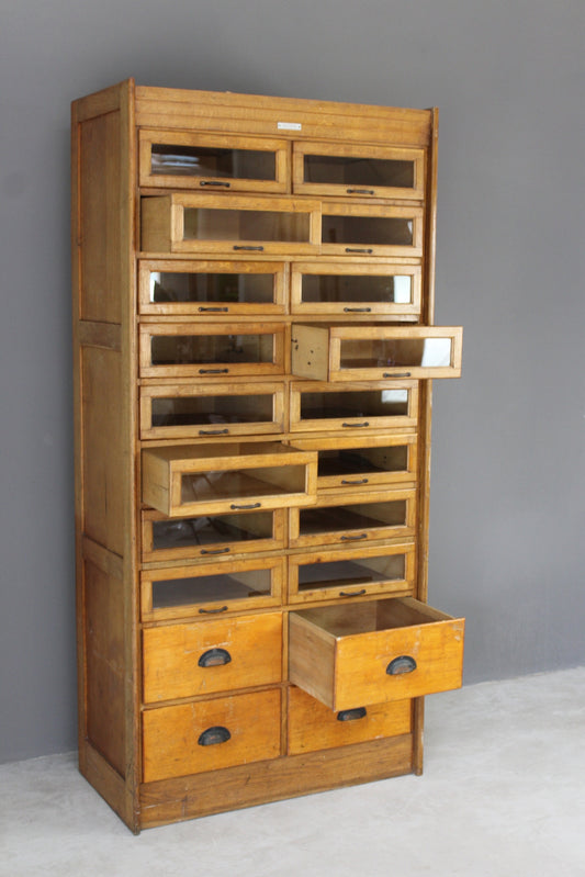 Large Freestanding Bank of Oak Haberdashery Drawers - Kernow Furniture