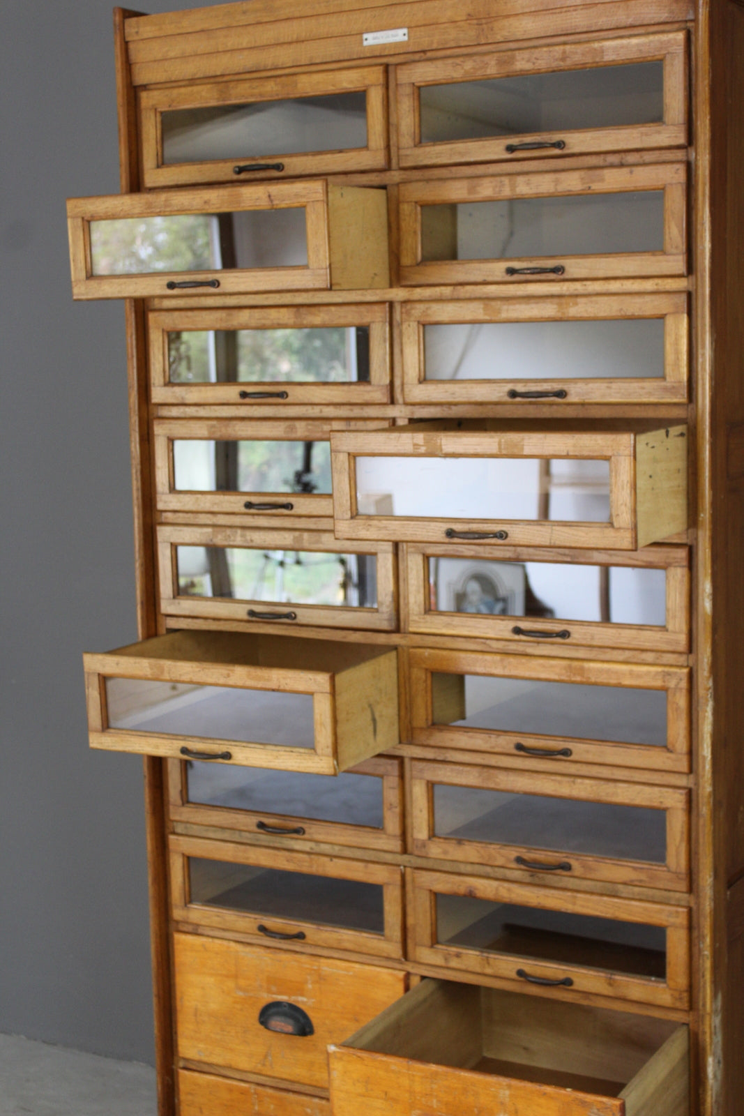 Large Freestanding Bank of Oak Haberdashery Drawers - Kernow Furniture