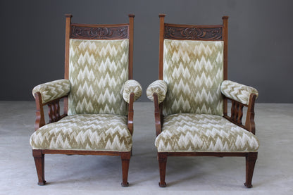 Pair Antique Edwardian Library Chairs - Kernow Furniture