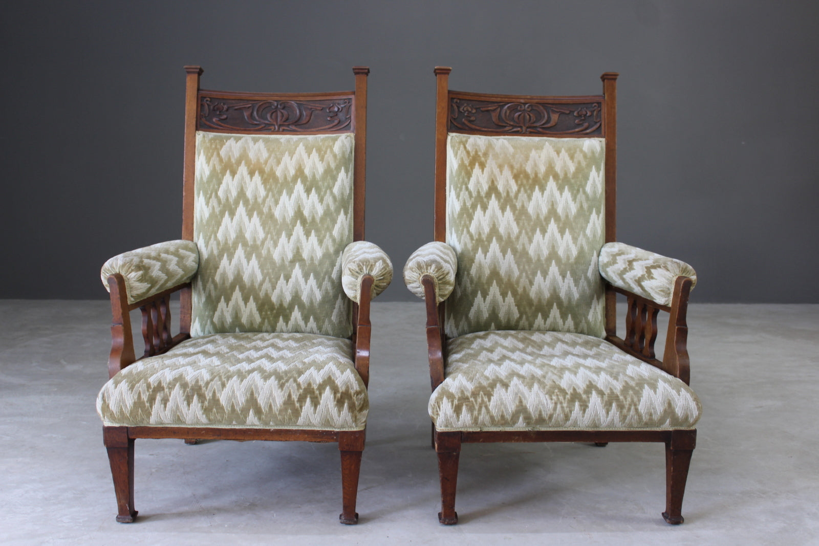 Pair Antique Edwardian Library Chairs - Kernow Furniture