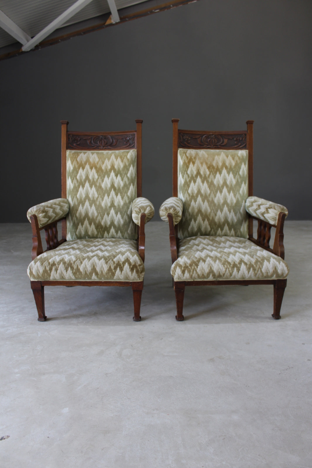 Pair Antique Edwardian Library Chairs - Kernow Furniture