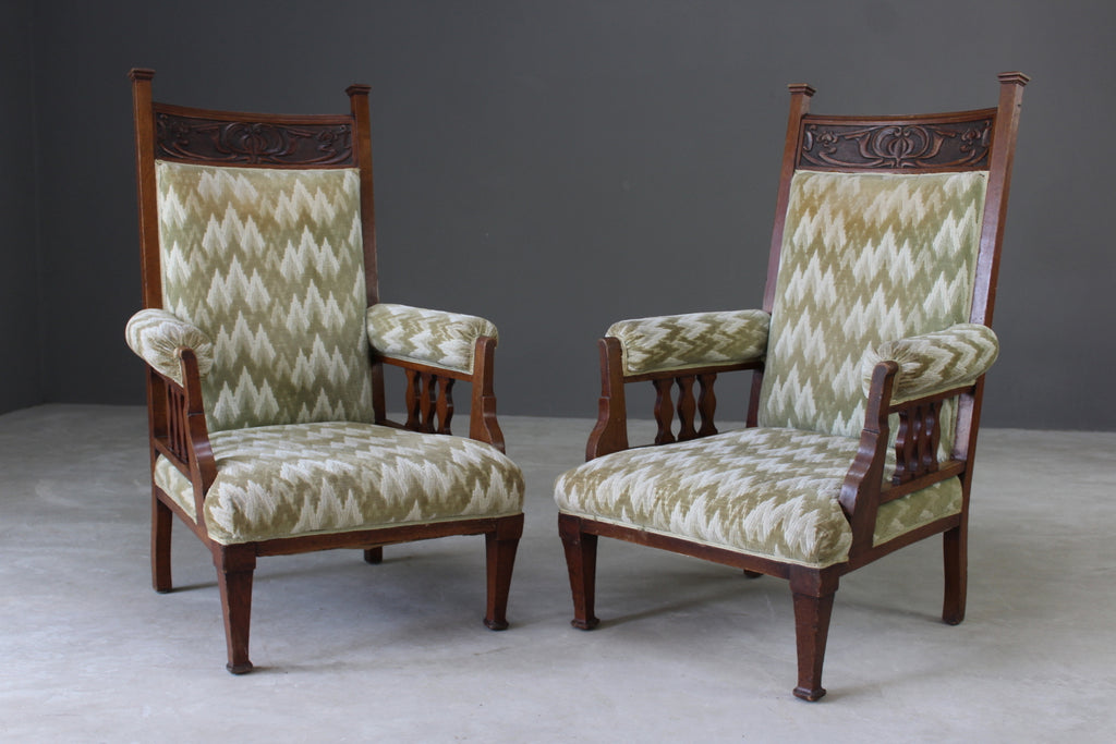 Pair Antique Edwardian Library Chairs - Kernow Furniture