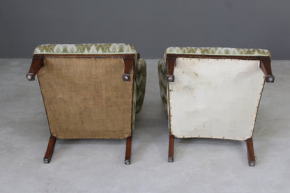 Pair Antique Edwardian Library Chairs - Kernow Furniture