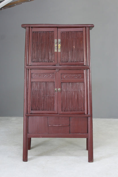 Tall Red Oriental Freestanding Cupboard - Kernow Furniture