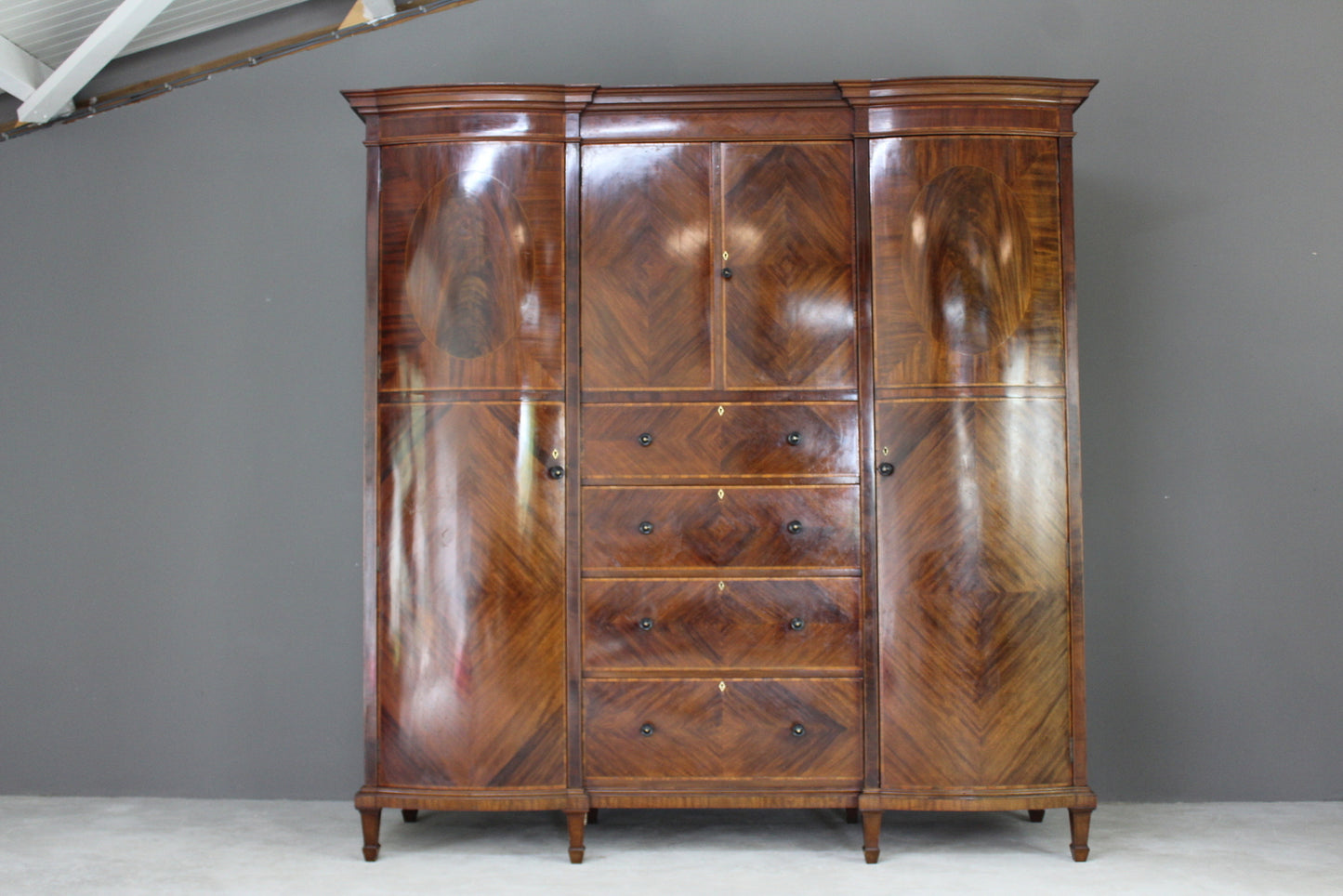Heals & Son Early 20th Century Mahogany Triple Wardrobe - Kernow Furniture