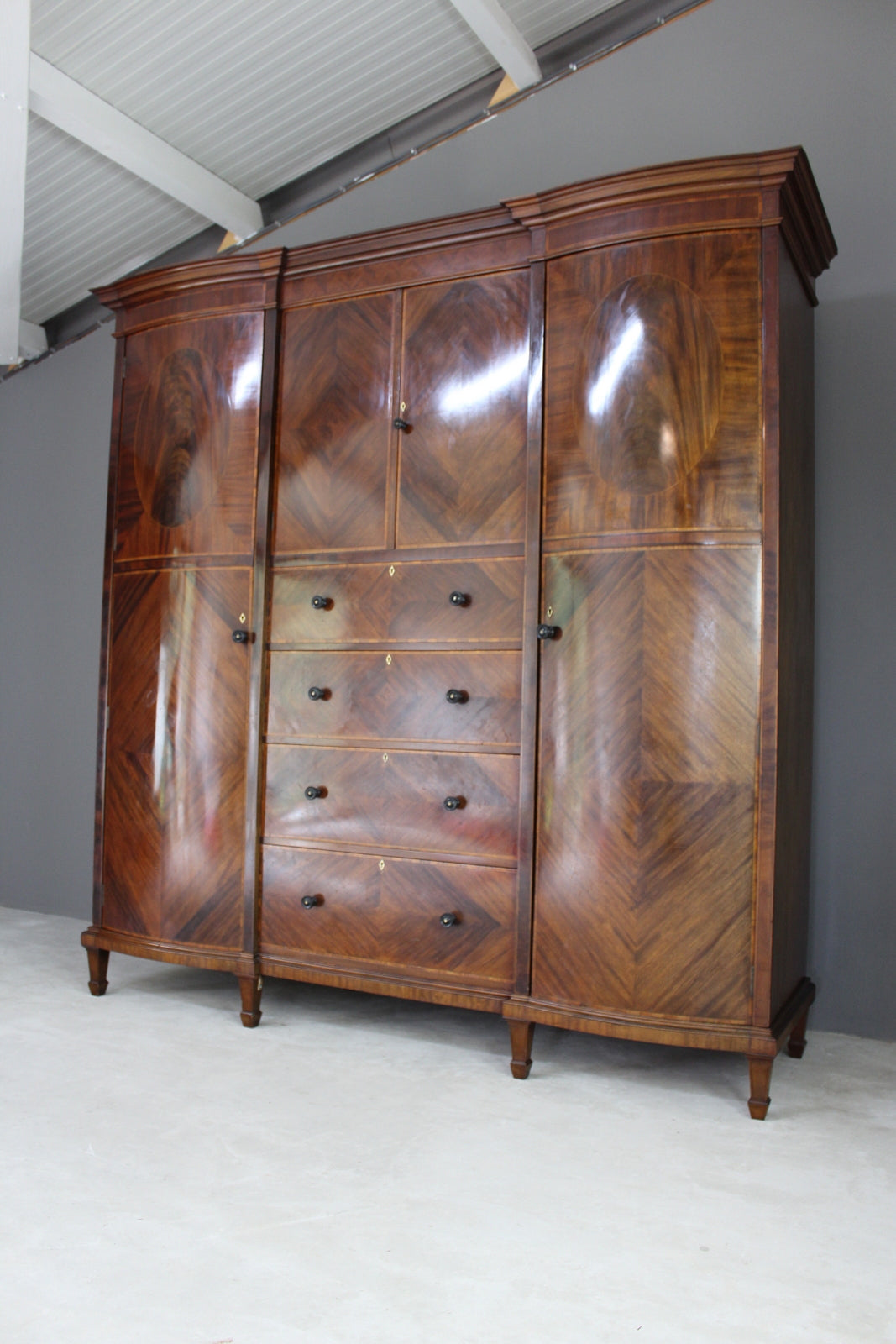 Heals & Son Early 20th Century Mahogany Triple Wardrobe - Kernow Furniture