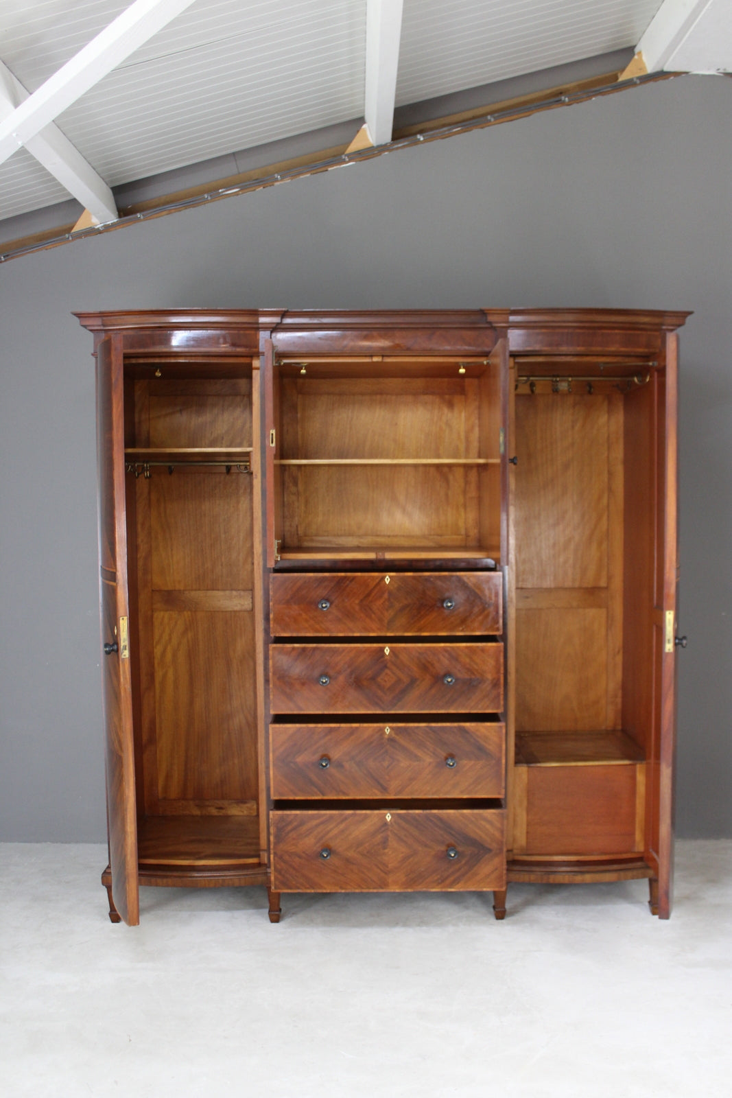 Heals & Son Early 20th Century Mahogany Triple Wardrobe - Kernow Furniture