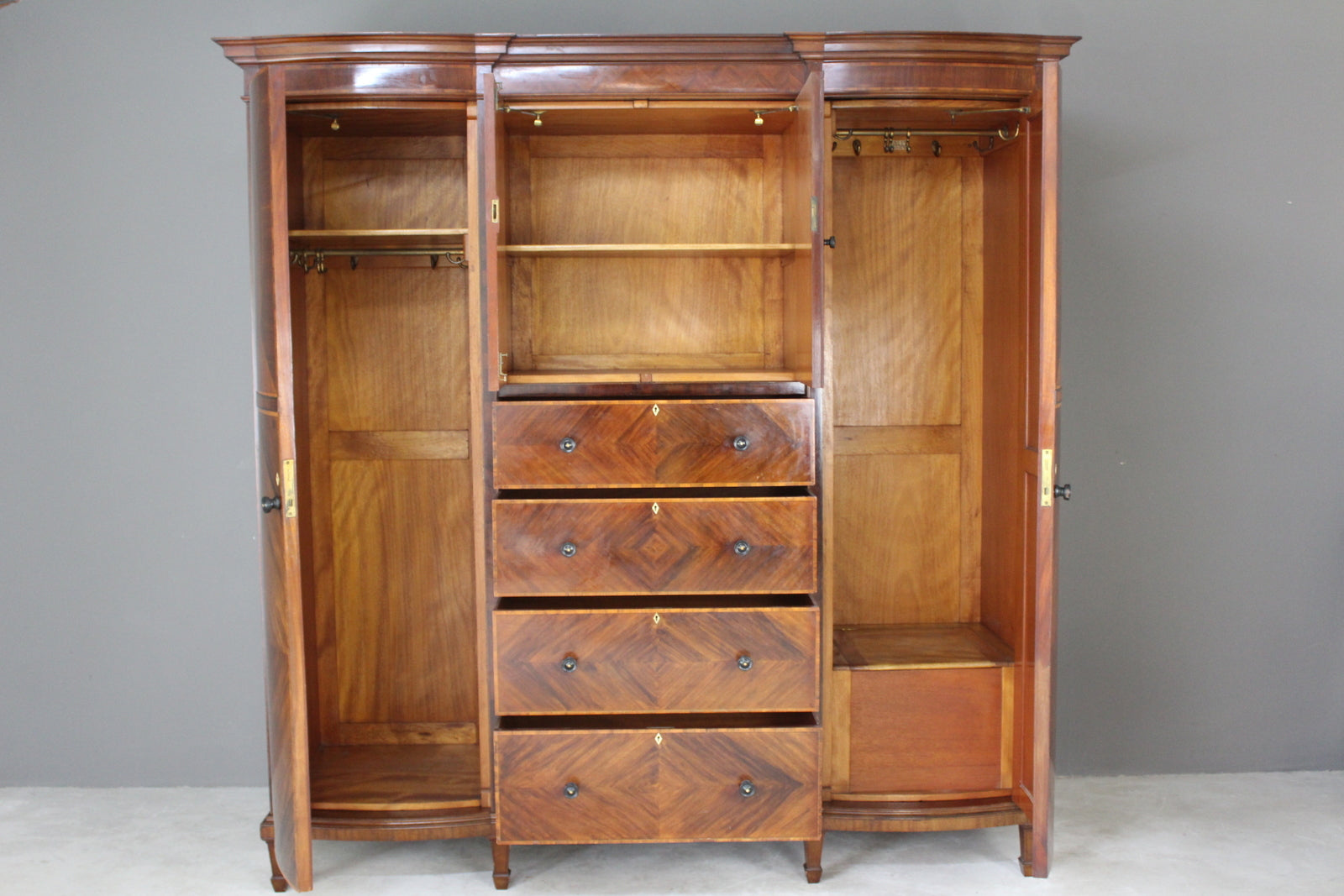 Heals & Son Early 20th Century Mahogany Triple Wardrobe - Kernow Furniture