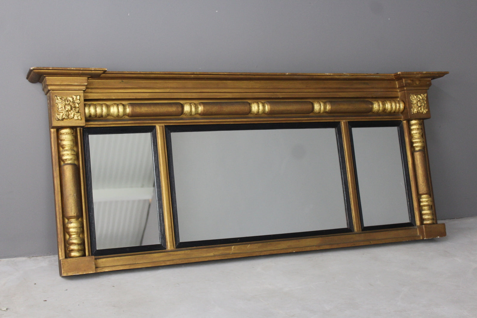 Antique Gilt Over Mantle Mirror - Kernow Furniture