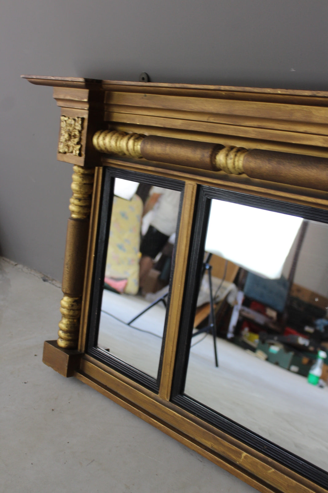 Antique Gilt Over Mantle Mirror - Kernow Furniture