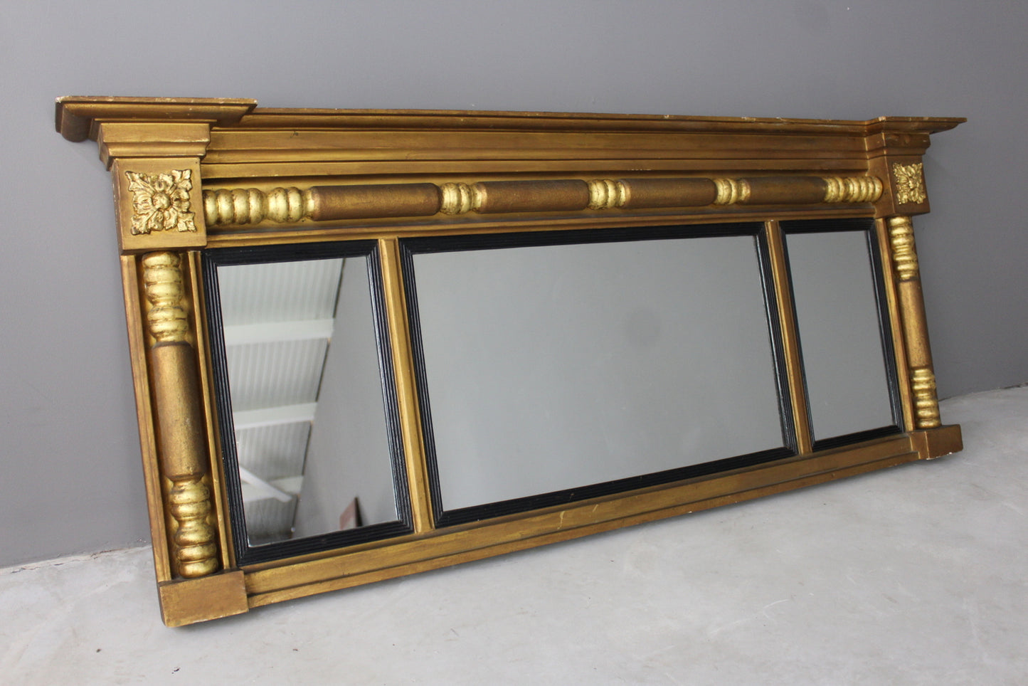 Antique Gilt Over Mantle Mirror - Kernow Furniture