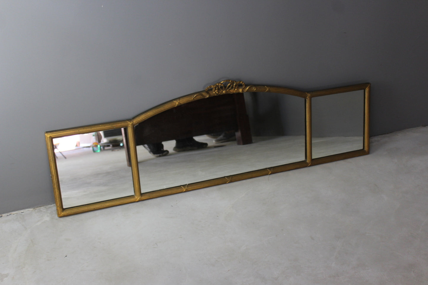 Antique Gilt Gesso Frame Triple Over Mantle Mirror - Kernow Furniture