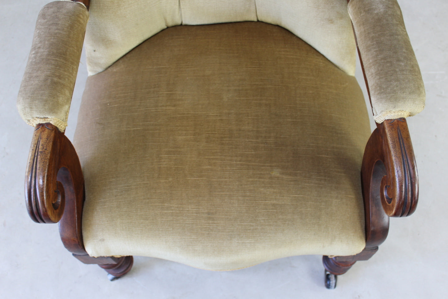 Antique Victorian Upholstered Button Back Armchair - Kernow Furniture