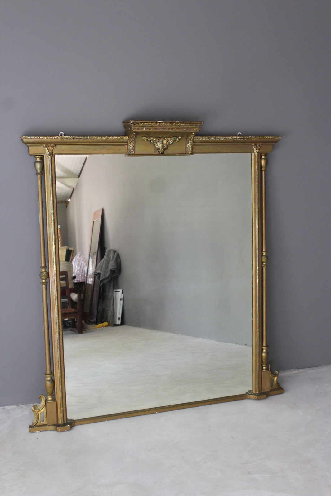 Antique Large Over Mantle Mirror - Kernow Furniture