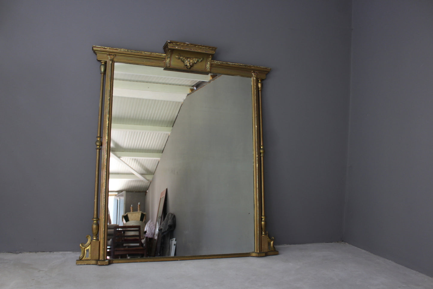 Antique Large Over Mantle Mirror - Kernow Furniture