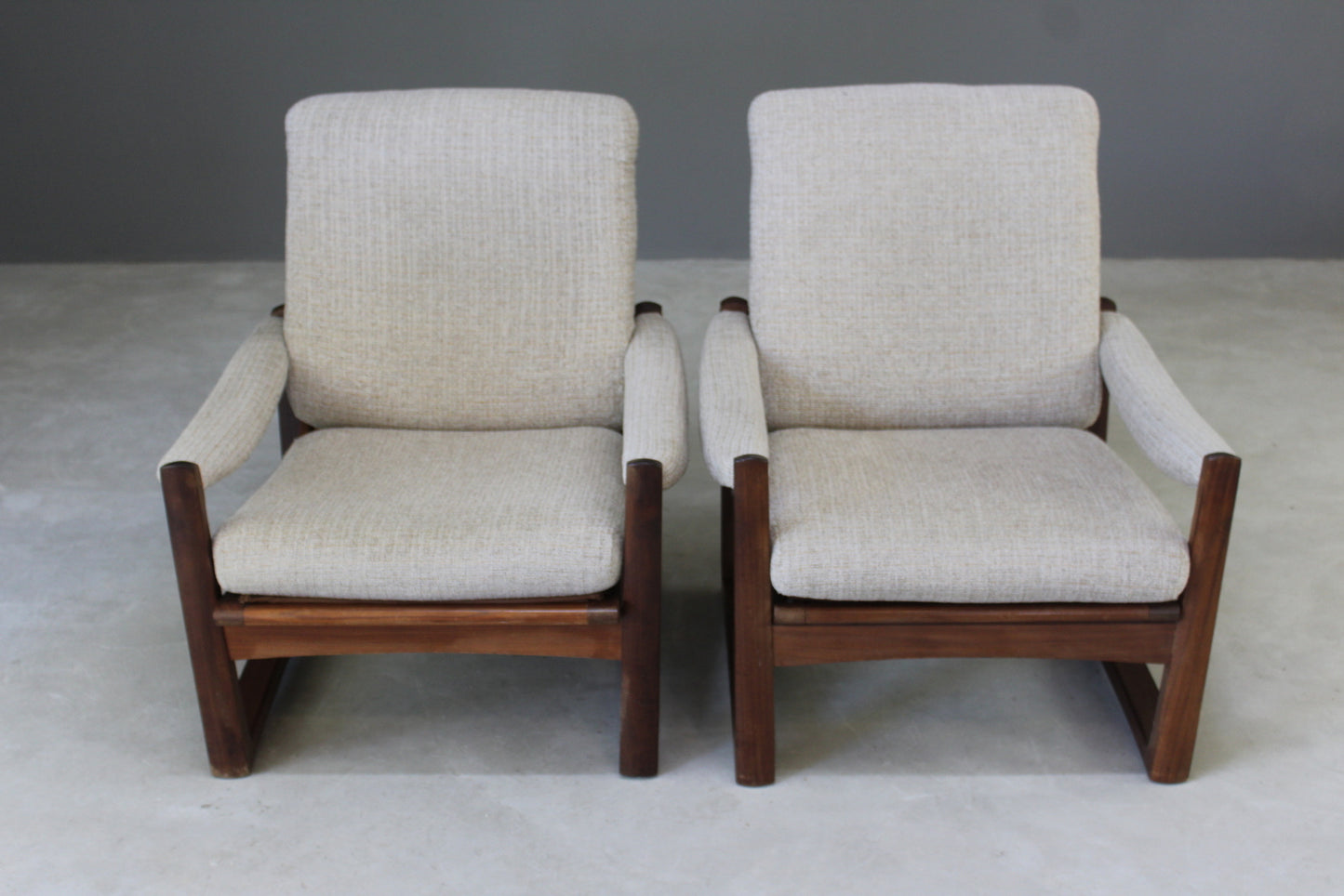 Pair Retro Guy Rogers Teak Frame Armchairs - Kernow Furniture