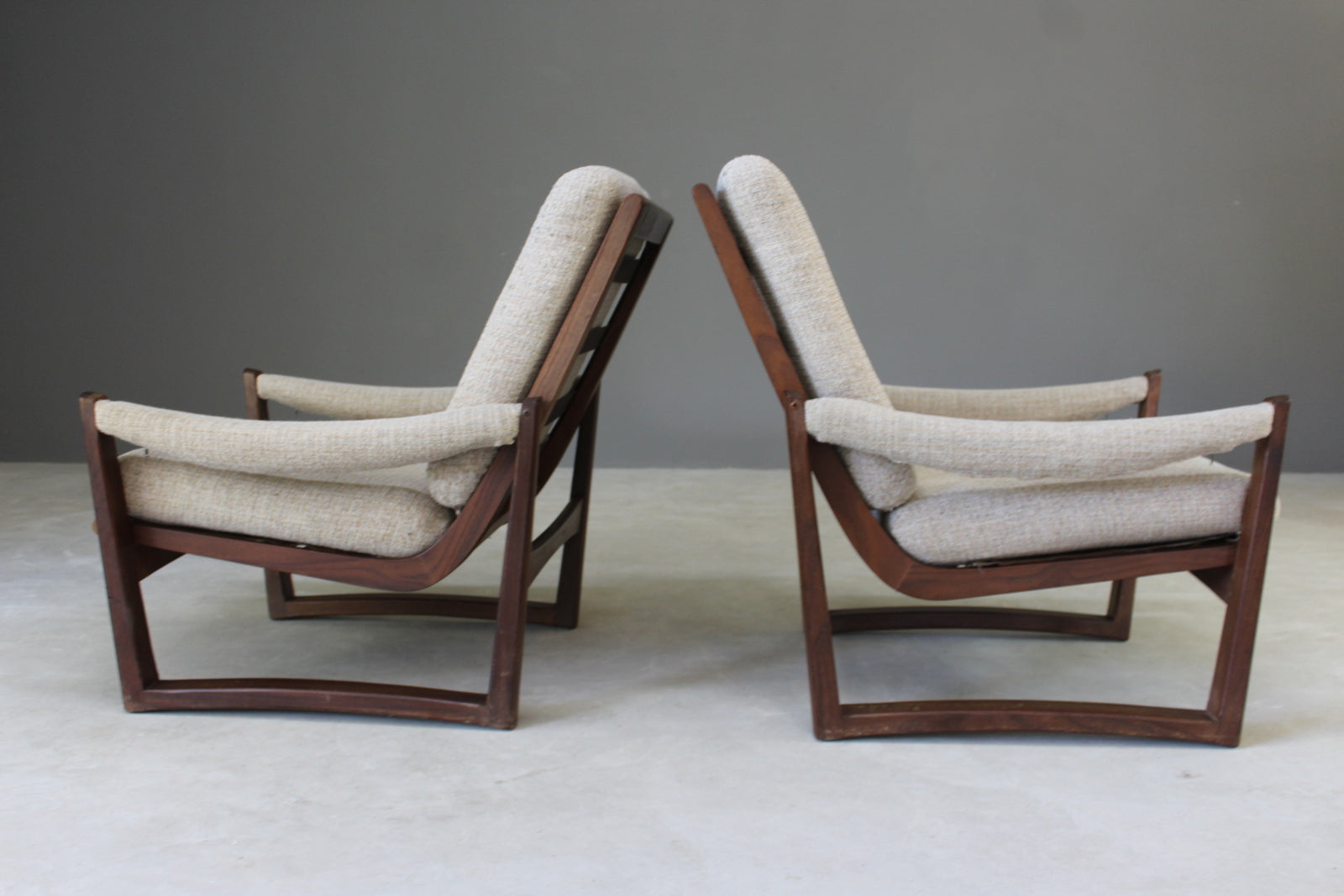 Pair Retro Guy Rogers Teak Frame Armchairs - Kernow Furniture