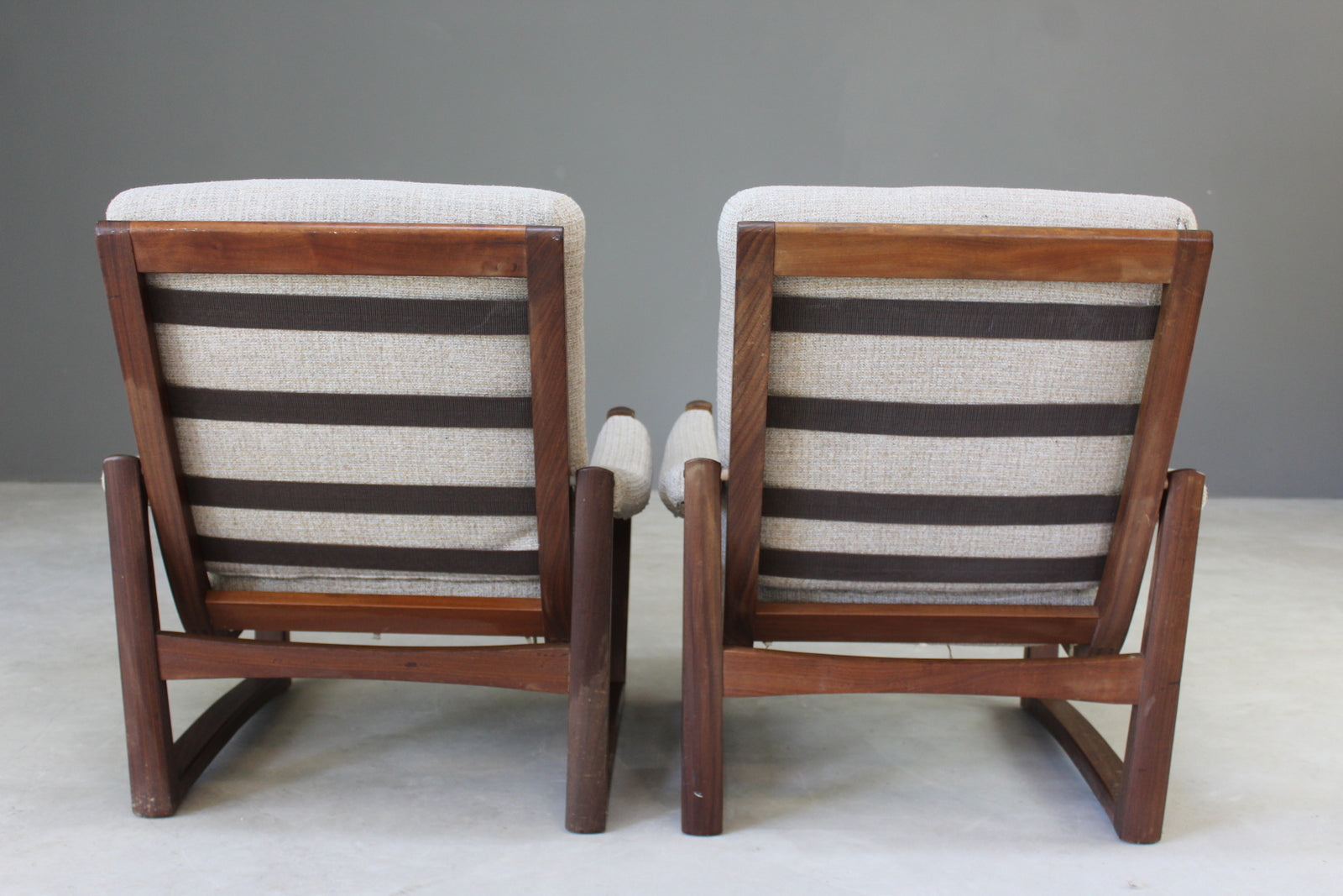 Pair Retro Guy Rogers Teak Frame Armchairs - Kernow Furniture