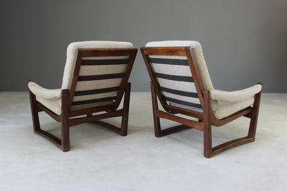 Pair Retro Guy Rogers Teak Frame Armchairs - Kernow Furniture