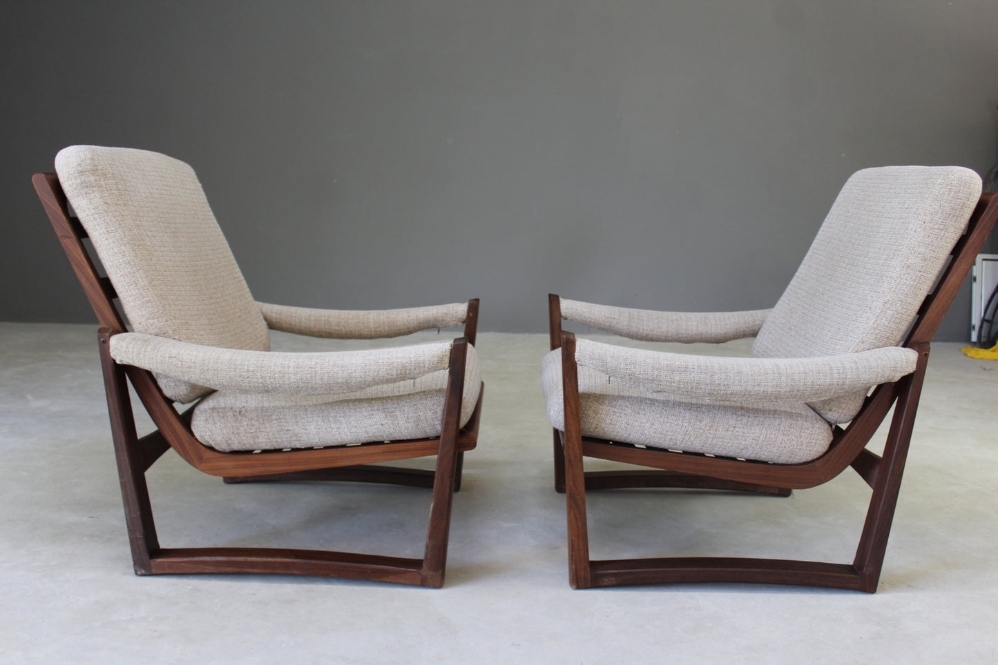 Pair Retro Guy Rogers Teak Frame Armchairs - Kernow Furniture