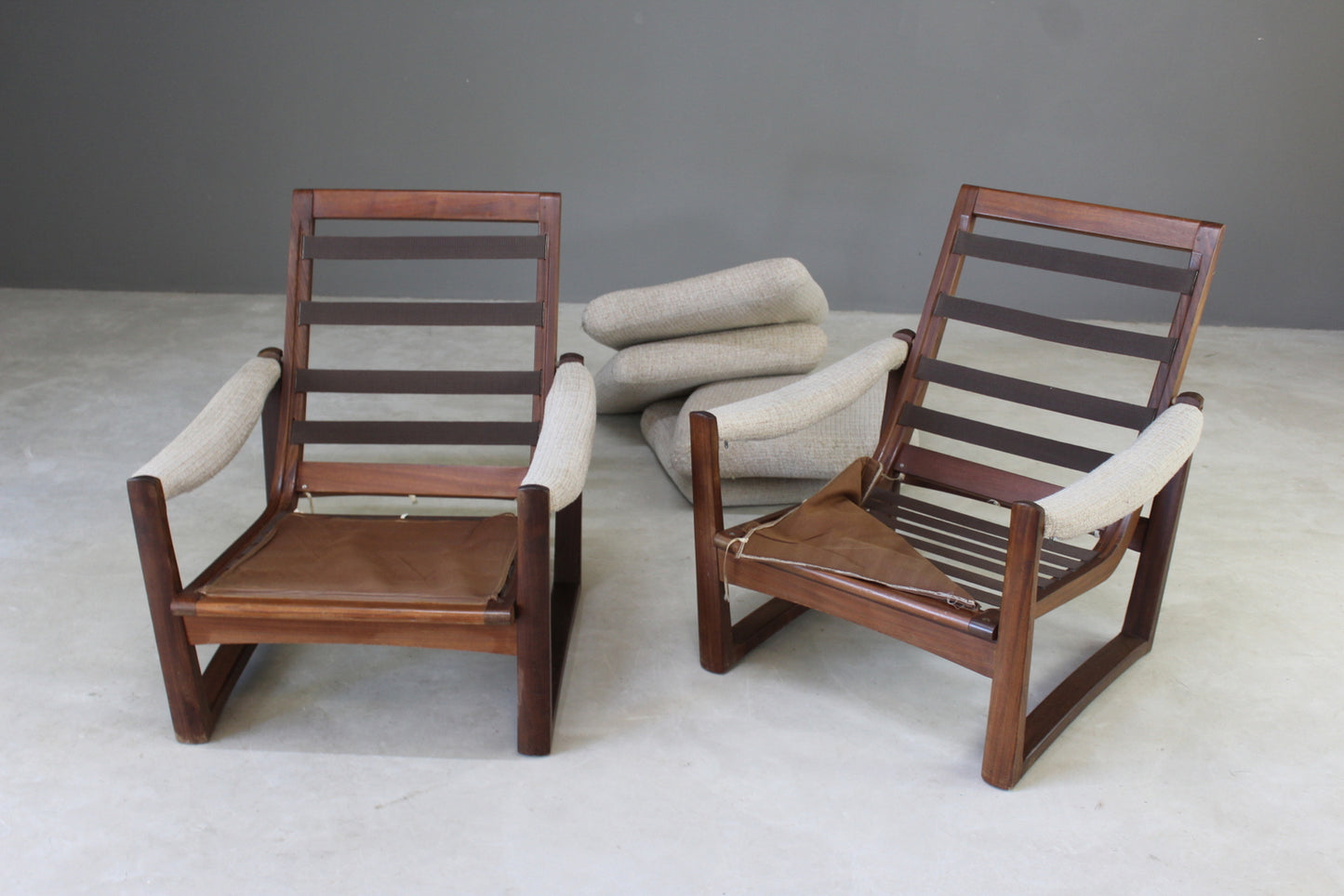 Pair Retro Guy Rogers Teak Frame Armchairs - Kernow Furniture